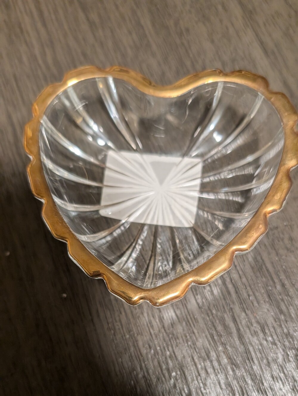 Mikasa Clear Glass Heart Trinket Dish with Gold Rim